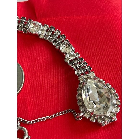 Vintage Kramer Of New York Bracelet Silver Tone Clear Rhinestone Safety Chain 7" - Picture 3 of 11